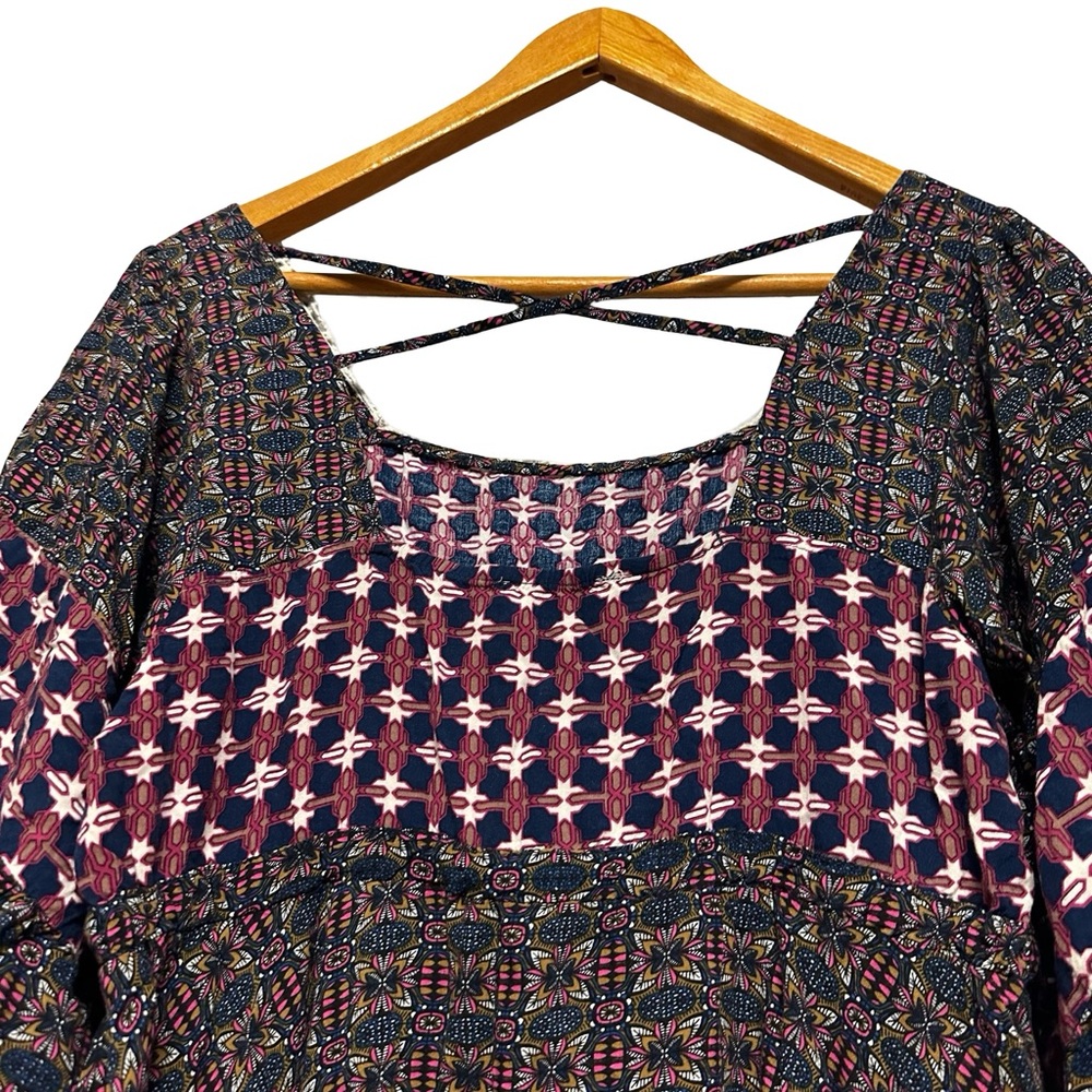 Umgee Boho Patchwork Mini Dress Ruffle Sleeve Pea… - image 5